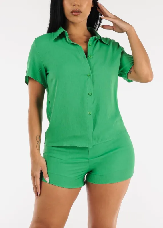 Short Sleeve Button Up Shirt & Shorts Green (2 PCE SET) sold by Moda