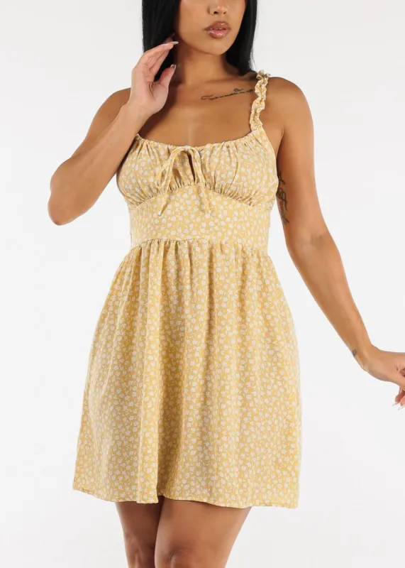 Ruffled Strap Smocking Back Floral Dress Yellow sold by Moda