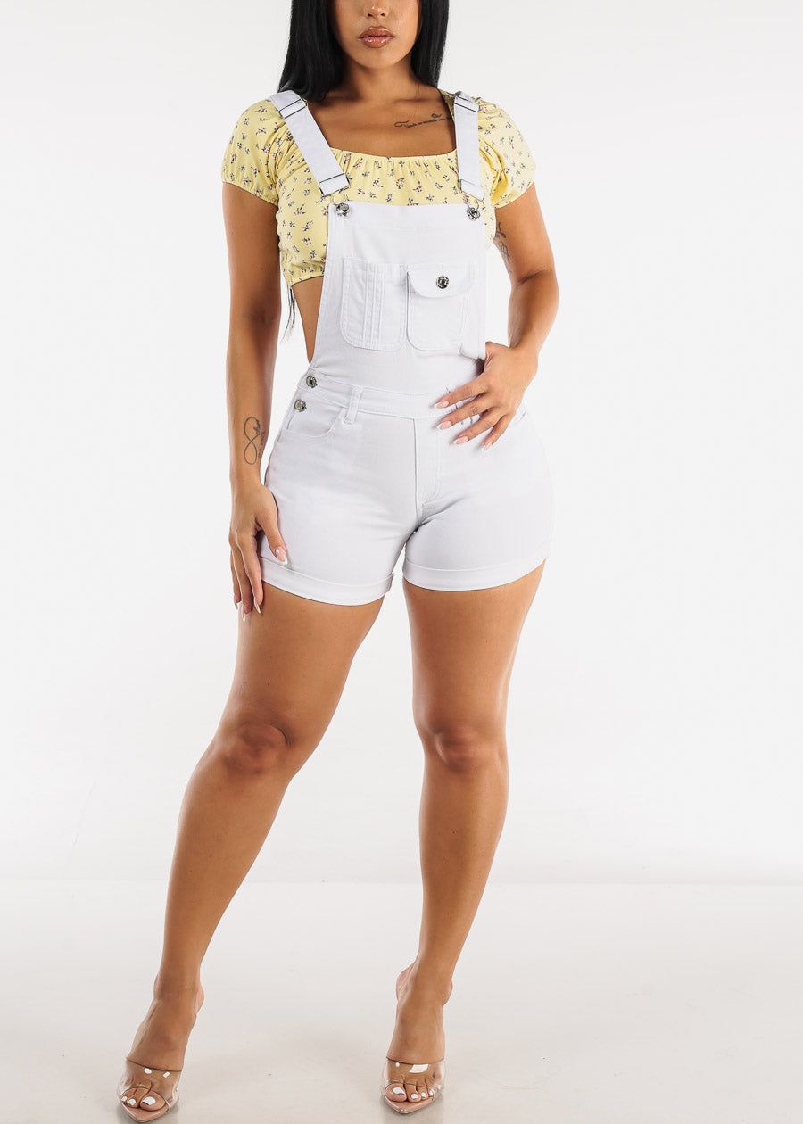 White Cuffed Denim Short Overalls sold by Moda product image thumbnail 2