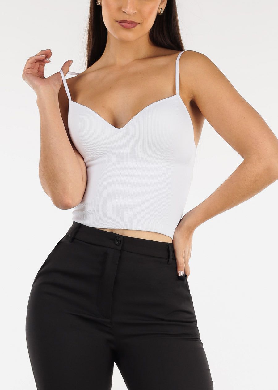 White Spaghetti Strap Padded Bust Seamless Crop Top sold by Moda product image thumbnail 3