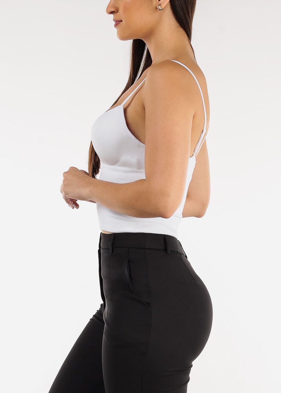 White Spaghetti Strap Padded Bust Seamless Crop Top sold by Moda product image thumbnail 4