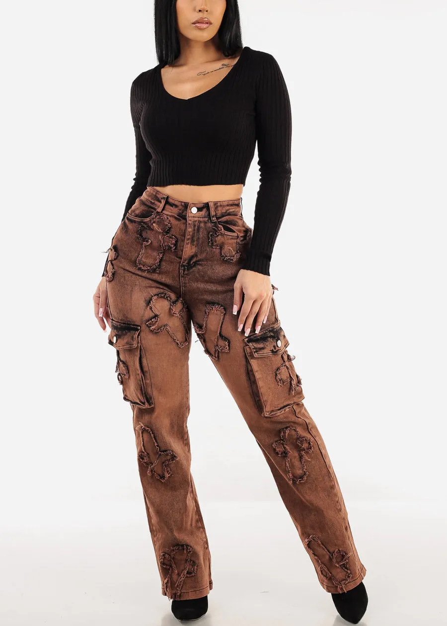 Black Long Sleeve Vneck Cropped Sweater sold by Moda product image thumbnail 2