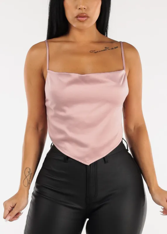 Lace Up Back Satin Cowl Neck Top Mauve sold by Moda