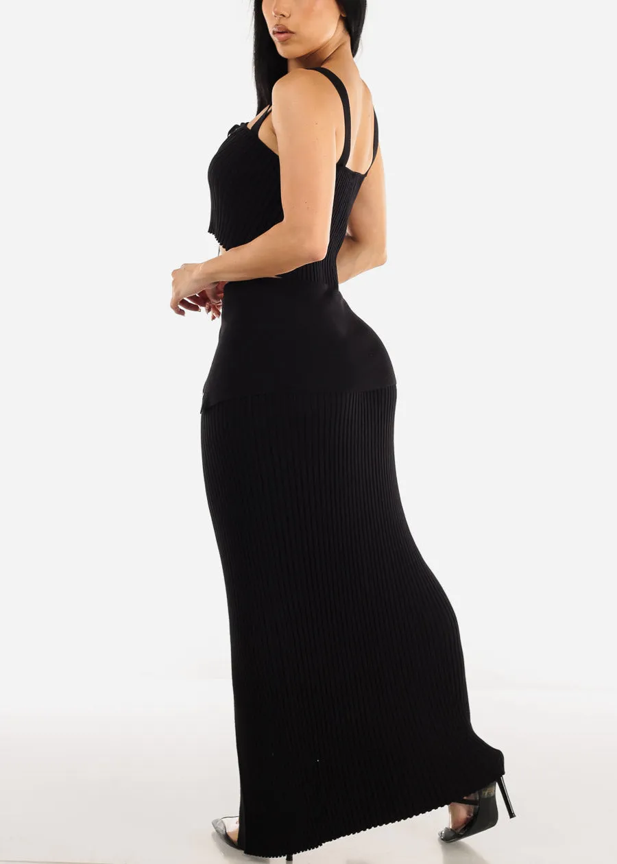 Rib Knit Crop Top & Maxi Skirt Black (2 PCE SET) sold by Moda product image thumbnail 4