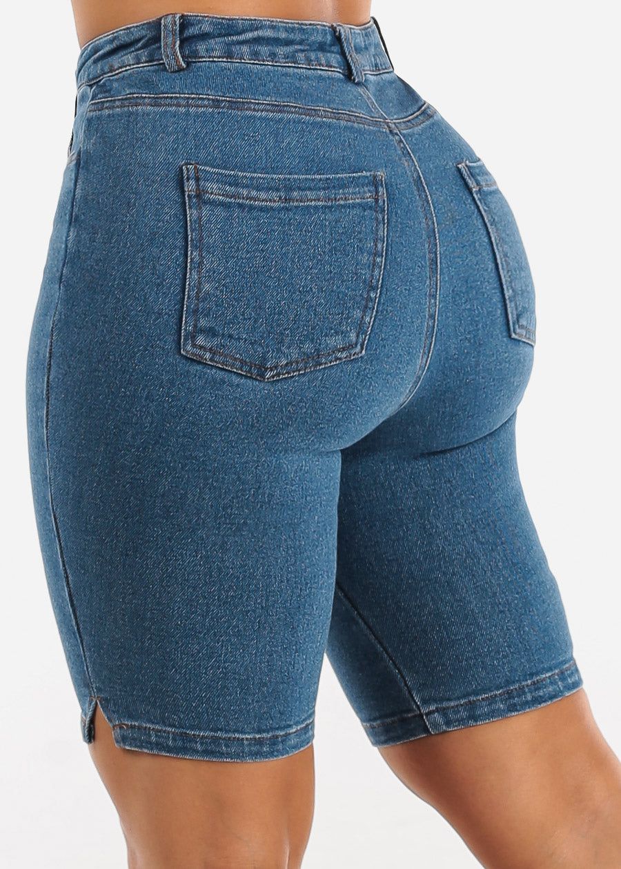 Classic High Waisted Stretchy Dark Bermuda Shorts sold by Moda product image thumbnail 4