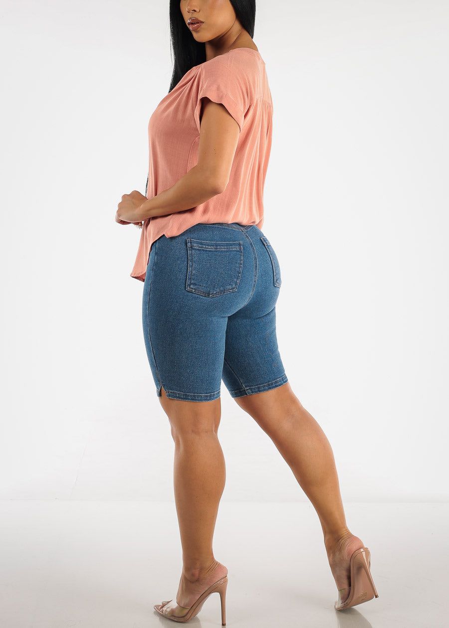 Classic High Waisted Stretchy Dark Bermuda Shorts sold by Moda product image thumbnail 5