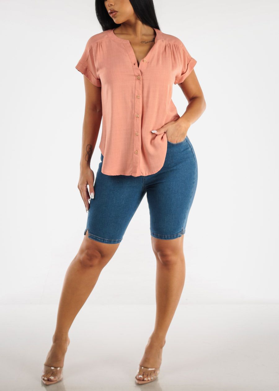 Classic High Waisted Stretchy Dark Bermuda Shorts sold by Moda product image thumbnail 2