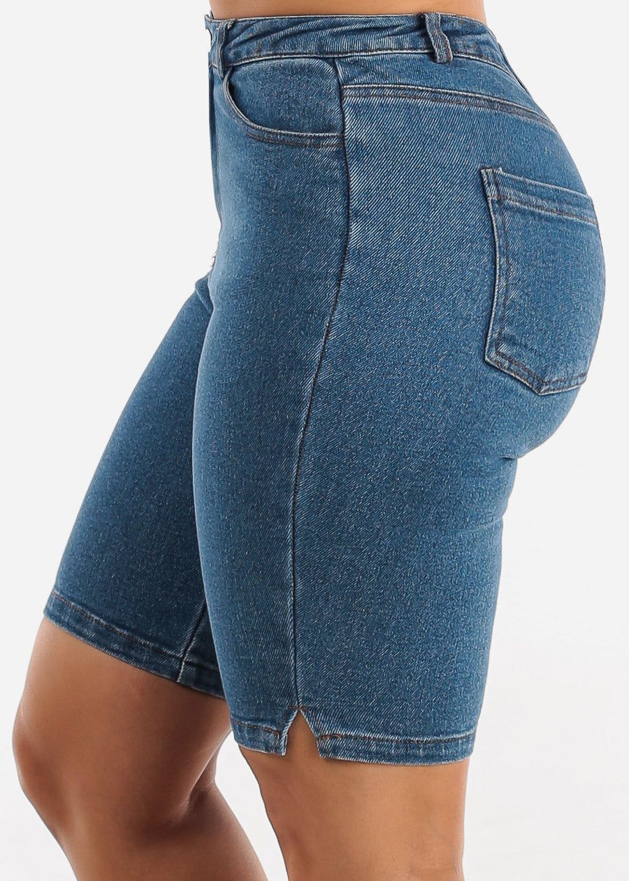 Classic High Waisted Stretchy Dark Bermuda Shorts sold by Moda product image thumbnail 3