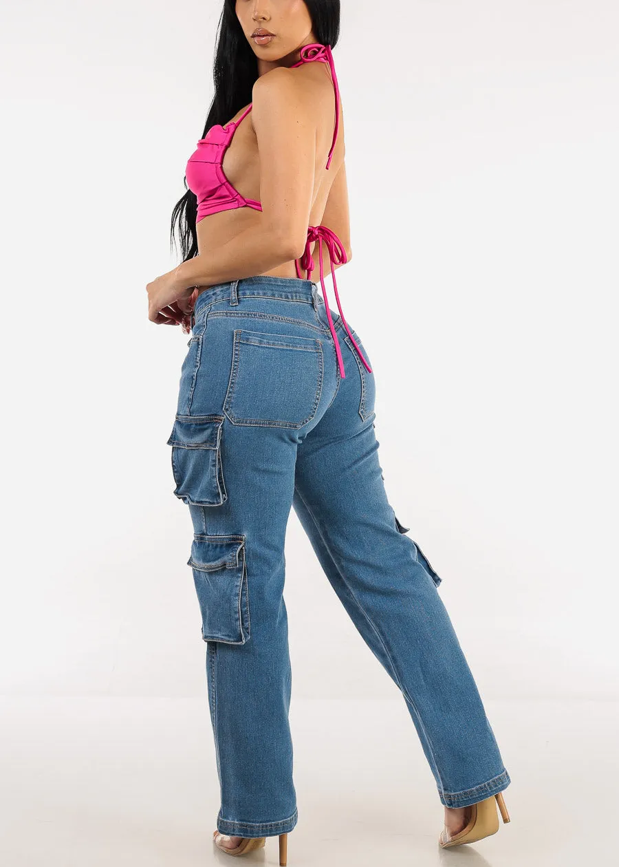 Med Blue Straight Wide Legged Cargo Jeans sold by Moda product image thumbnail 5
