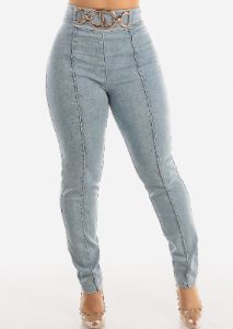 High Waist Denim Stretch Skinny Pants Acid Wash sold by Moda