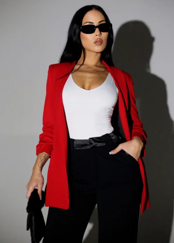 Quarter Sleeve Open Front Blazer Red sold by Moda