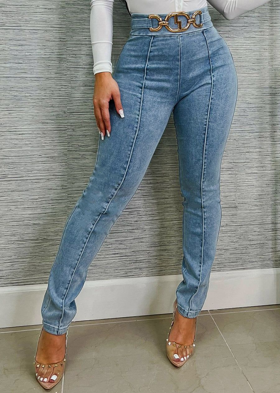 High Waist Denim Stretch Skinny Pants Acid Wash sold by Moda product image thumbnail 2