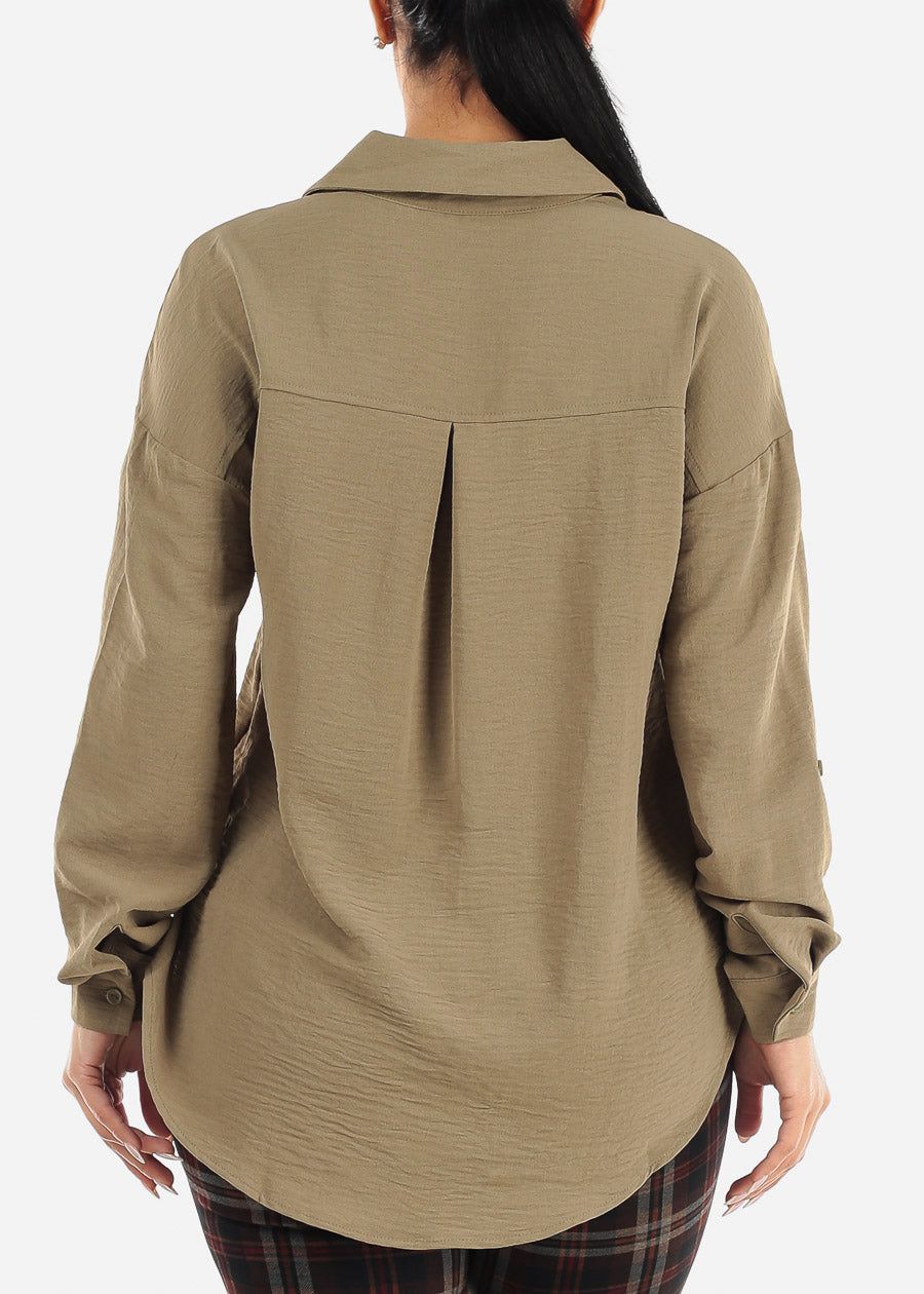 Long Sleeve Relaxed Fit Collared Blouse Olive sold by Moda product image thumbnail 4