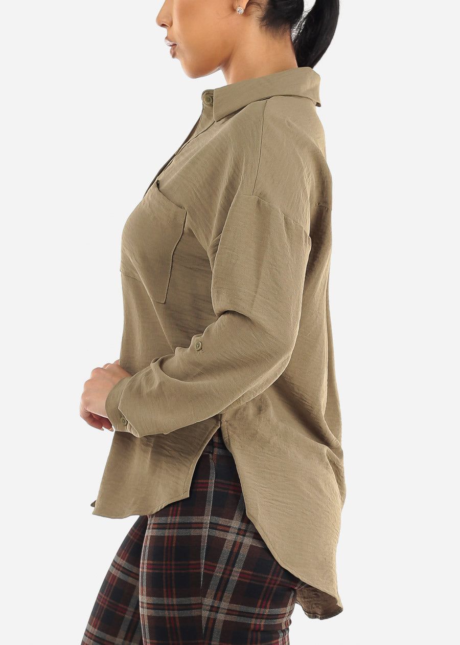 Long Sleeve Relaxed Fit Collared Blouse Olive sold by Moda product image thumbnail 3