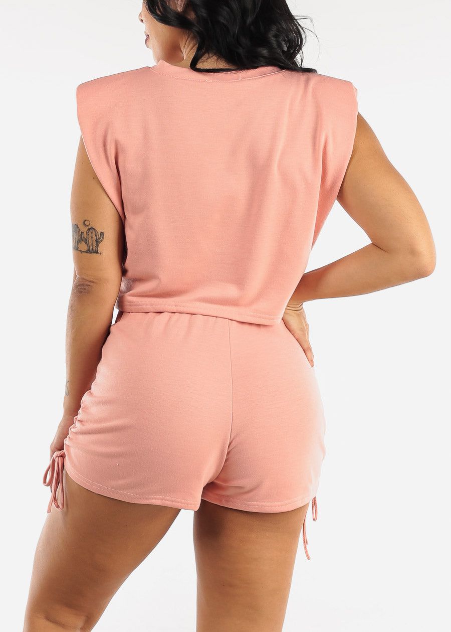 Pink Sleeveless Crop Top & High Waisted Shorts (2 PCE SET) sold by Moda product image thumbnail 4