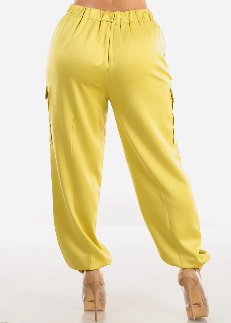 High Waist Satin Cargo Jogger Pants Mustard sold by Moda product image thumbnail 4