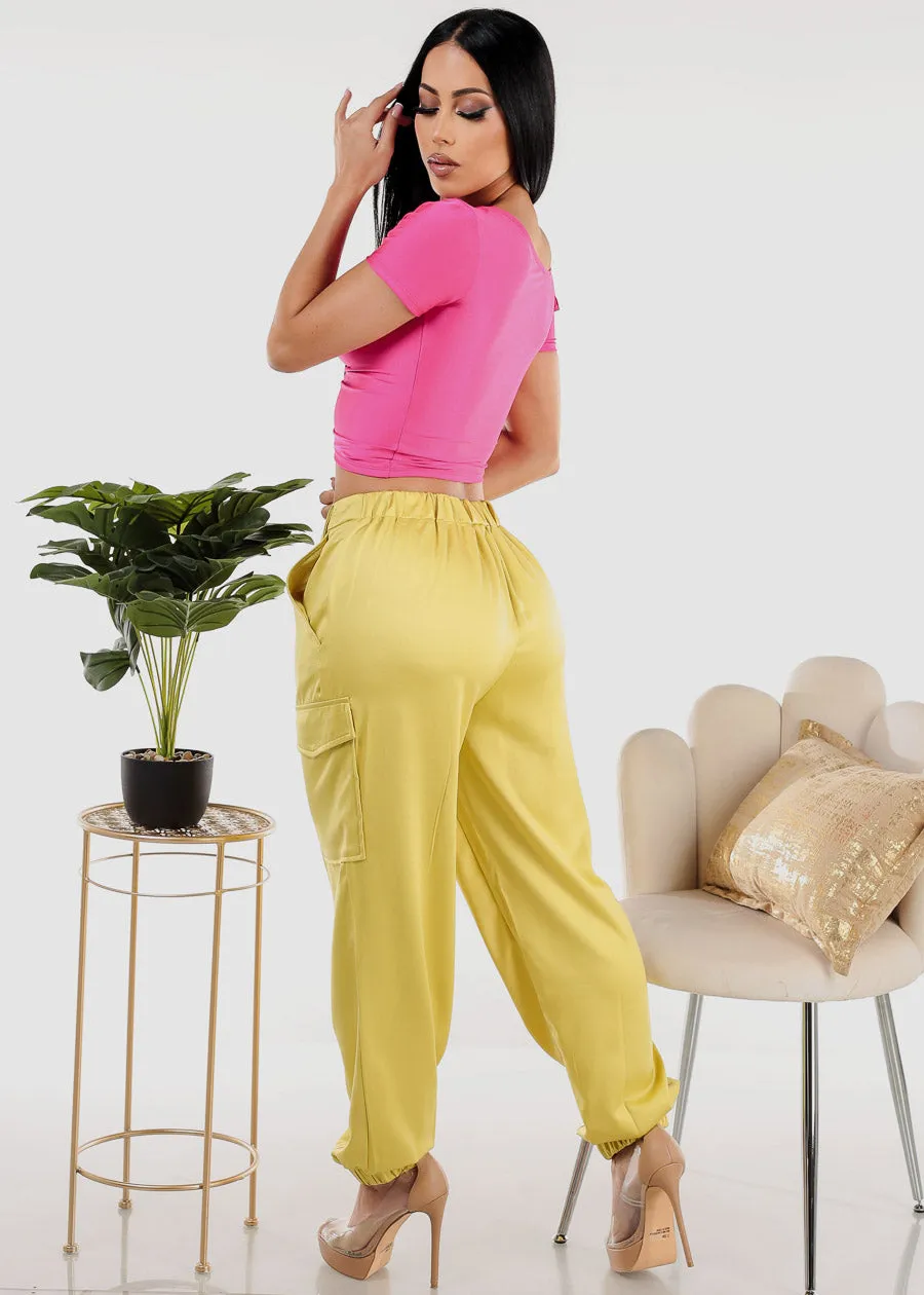 High Waist Satin Cargo Jogger Pants Mustard sold by Moda product image thumbnail 5