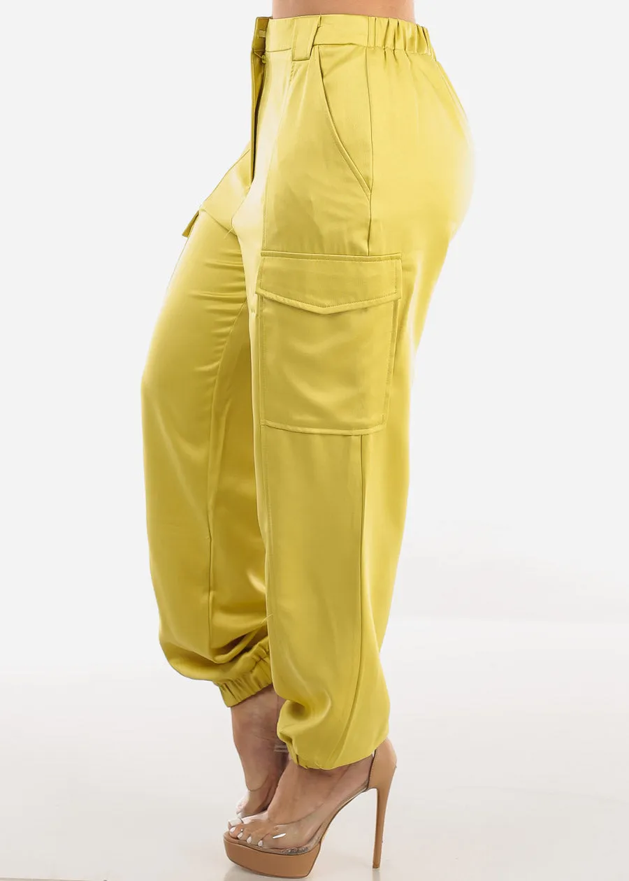 High Waist Satin Cargo Jogger Pants Mustard sold by Moda product image thumbnail 3