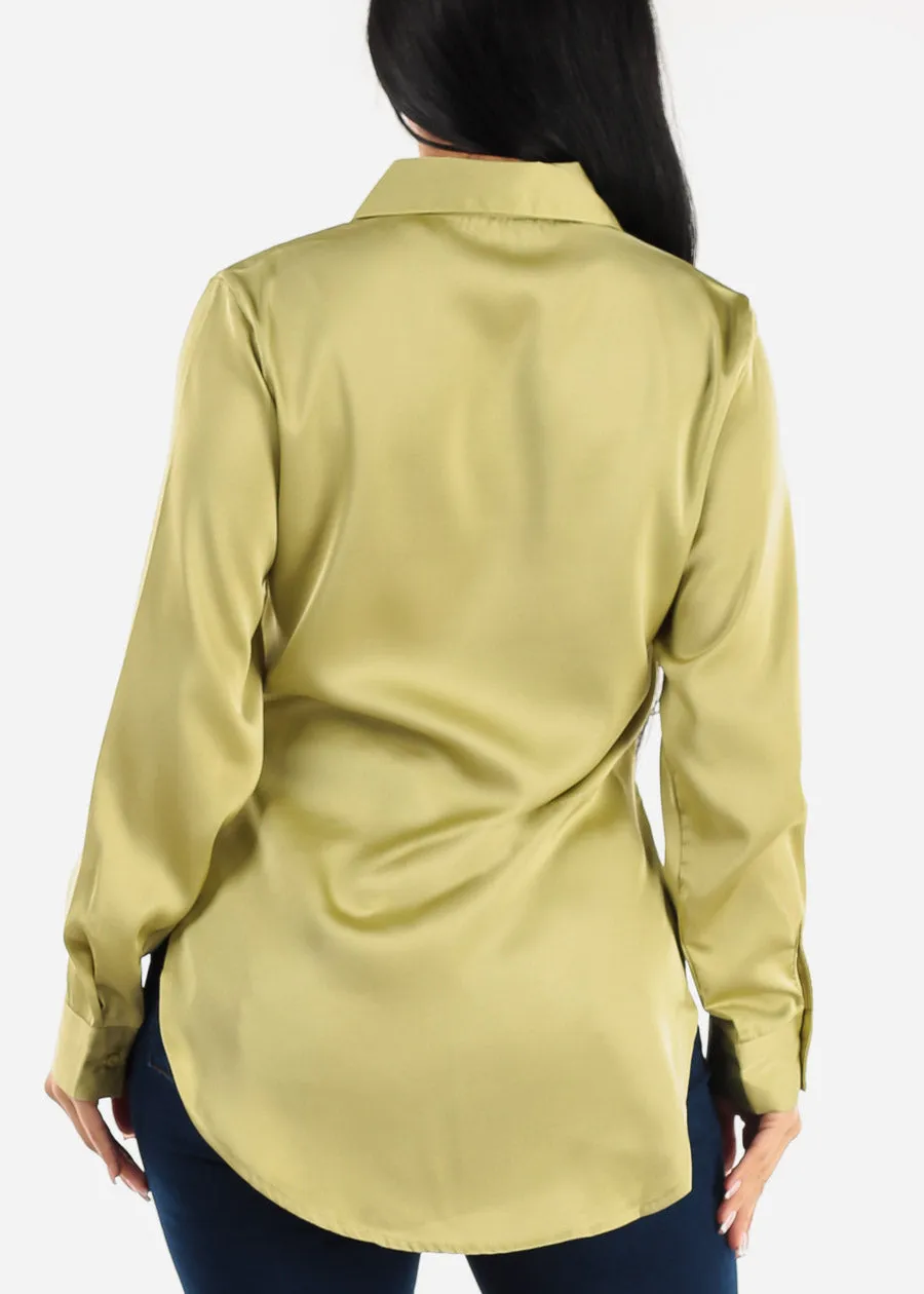 Long Sleeve Satin Button Down Tunic Blouse Kiwi sold by Moda product image thumbnail 5