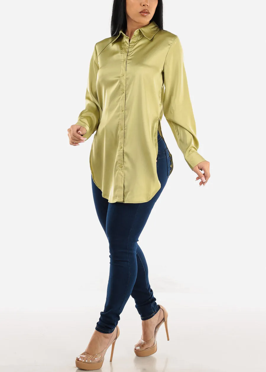 Long Sleeve Satin Button Down Tunic Blouse Kiwi sold by Moda product image thumbnail 2