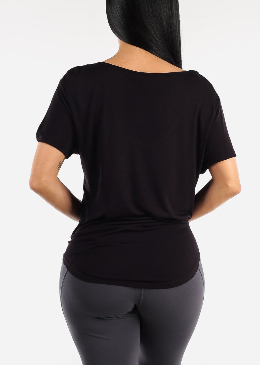 Activewear Short Sleeve Black Tunic Tee w Front Knot sold by Moda product image thumbnail 4