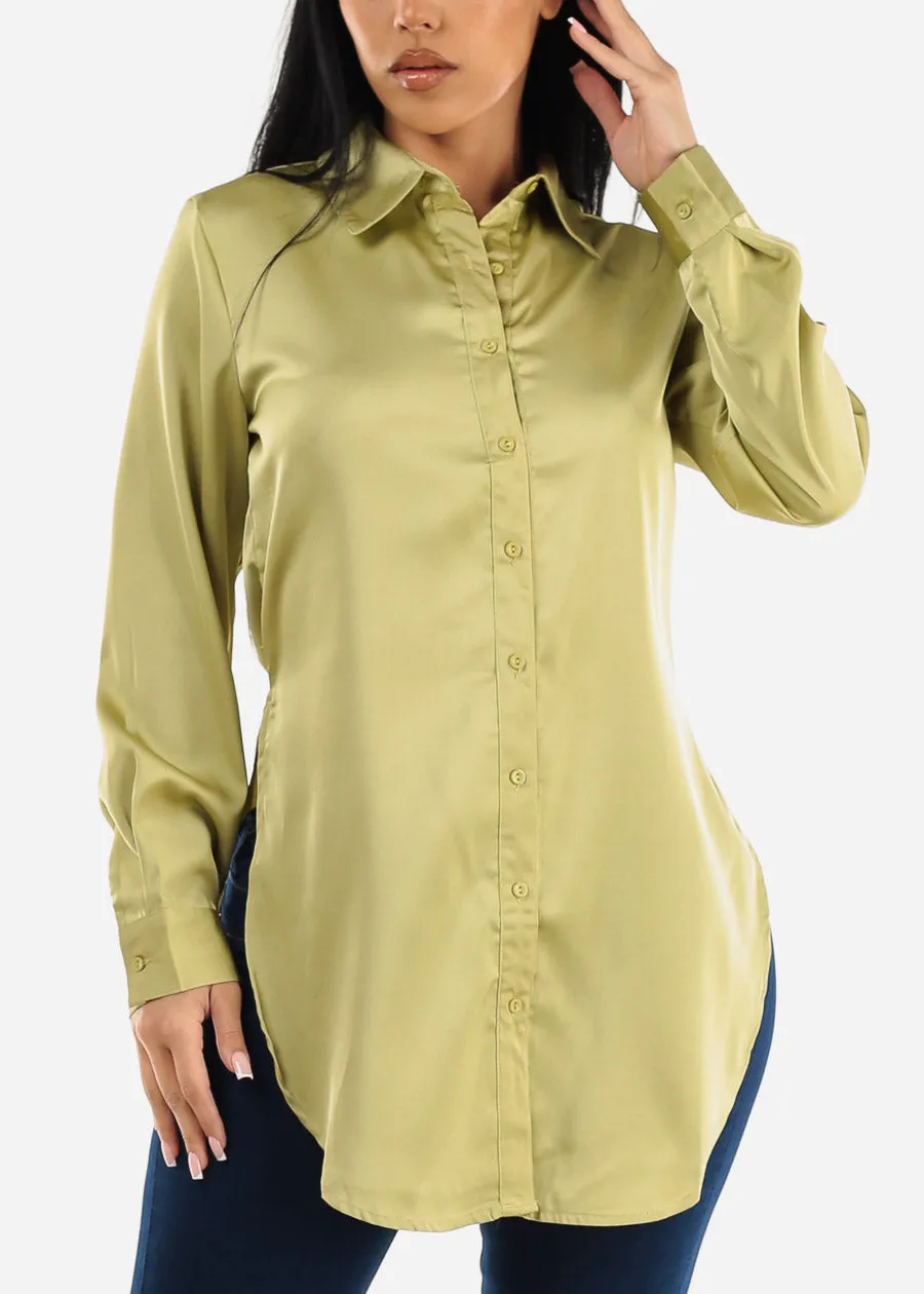 Long Sleeve Satin Button Down Tunic Blouse Kiwi sold by Moda product image thumbnail 3