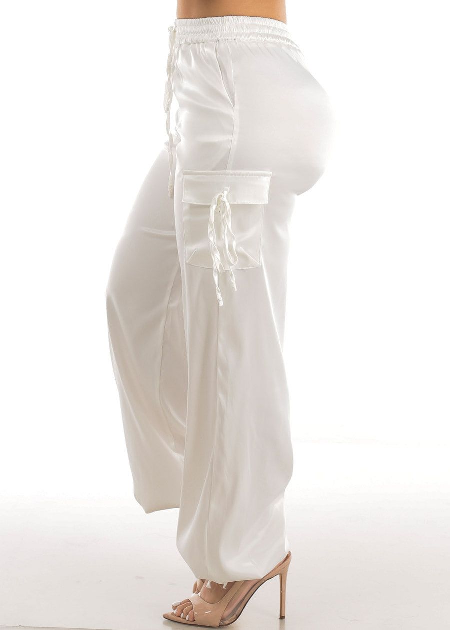 White High Waist Satin Cargo Pants sold by Moda product image thumbnail 3