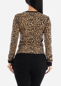 Long Sleeve Crewneck Animal Print Top Black sold by Moda