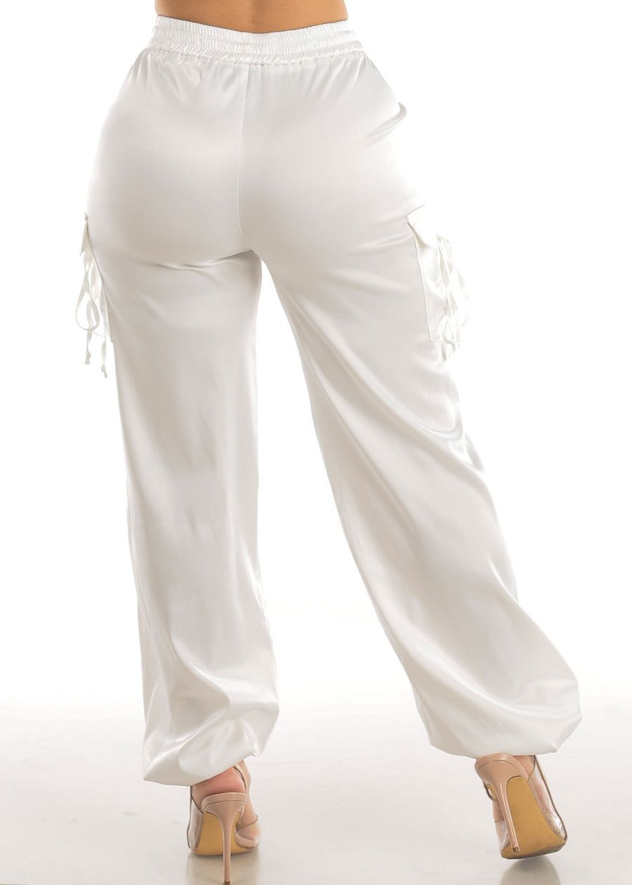 White High Waist Satin Cargo Pants sold by Moda product image thumbnail 4