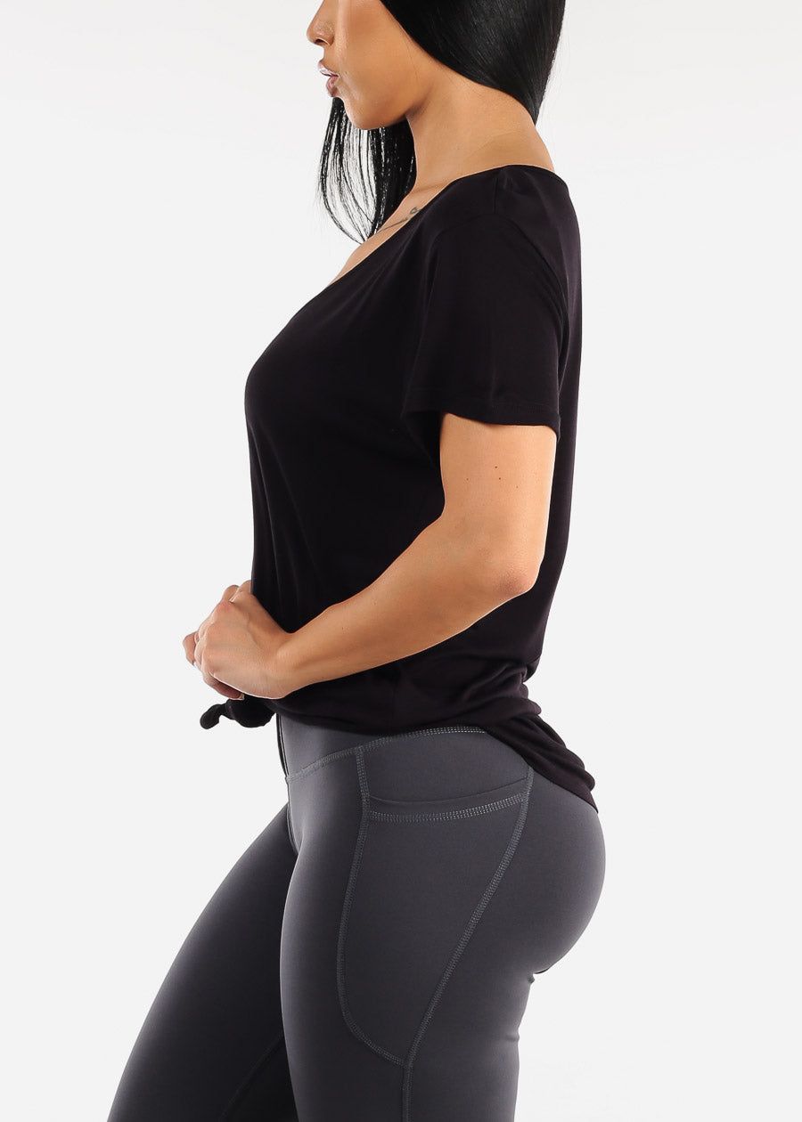 Activewear Short Sleeve Black Tunic Tee w Front Knot sold by Moda product image thumbnail 3