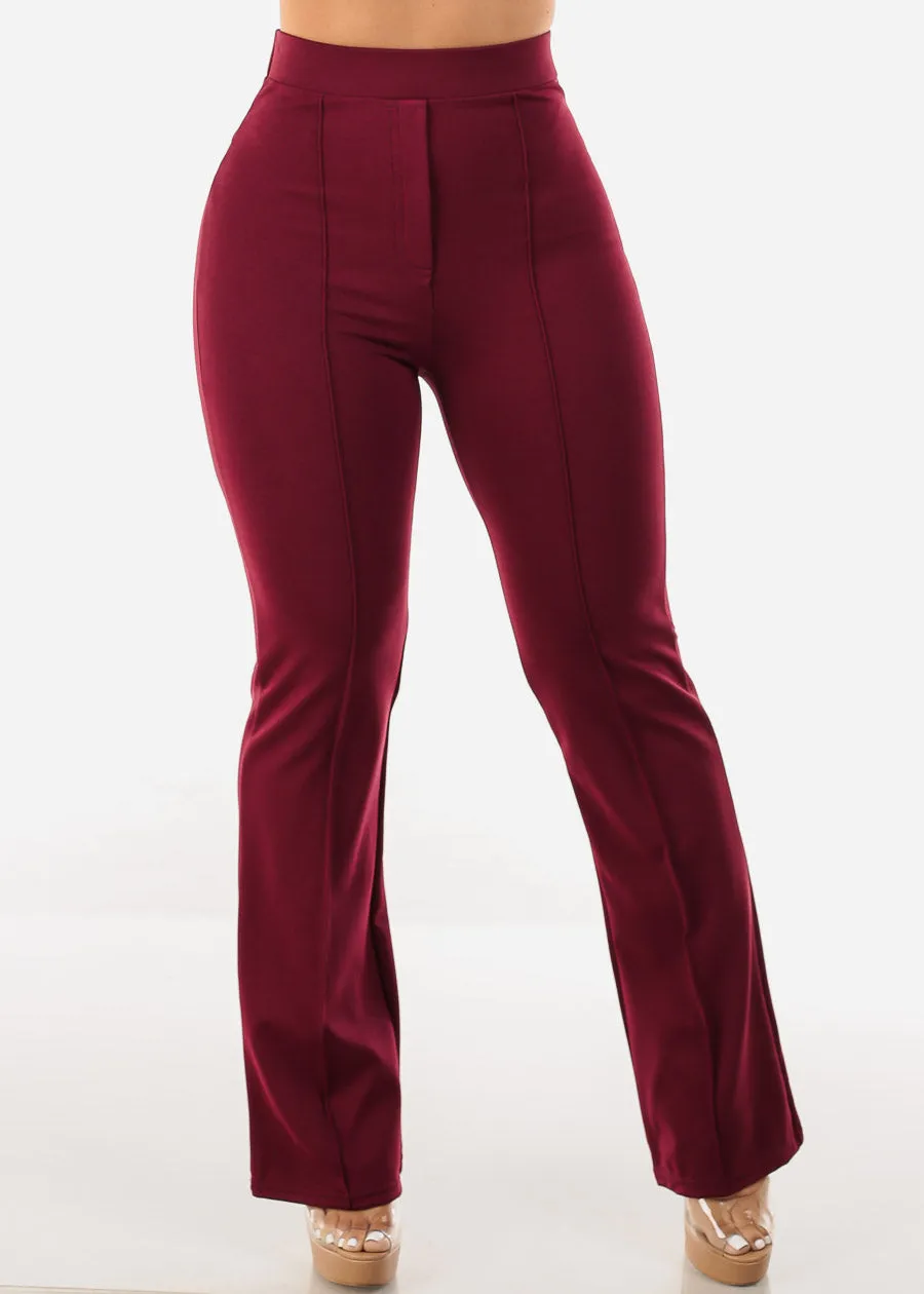 Super High Waist Dressy Bootcut Pants Burgundy sold by Moda