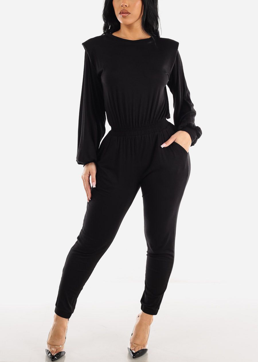 Black Long Sleeve Spandex Waist Skinny Jumpsuit sold by Moda product image thumbnail 5