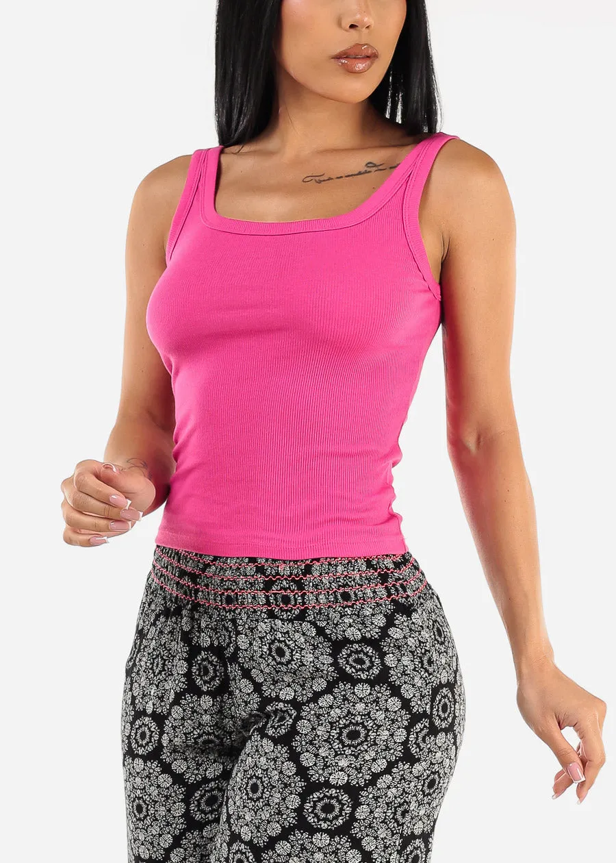 Sleeveless Scoop Neck Ribbed Tank Top Fuchsia sold by Moda product image thumbnail 3