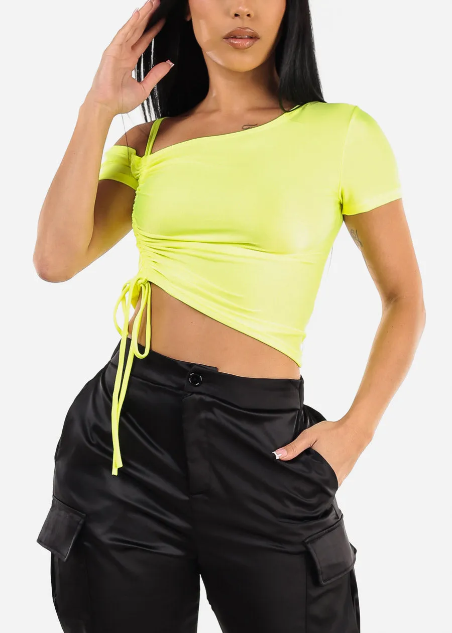 Cold Shoulder Ruched Top Neon Lime sold by Moda product image thumbnail 4