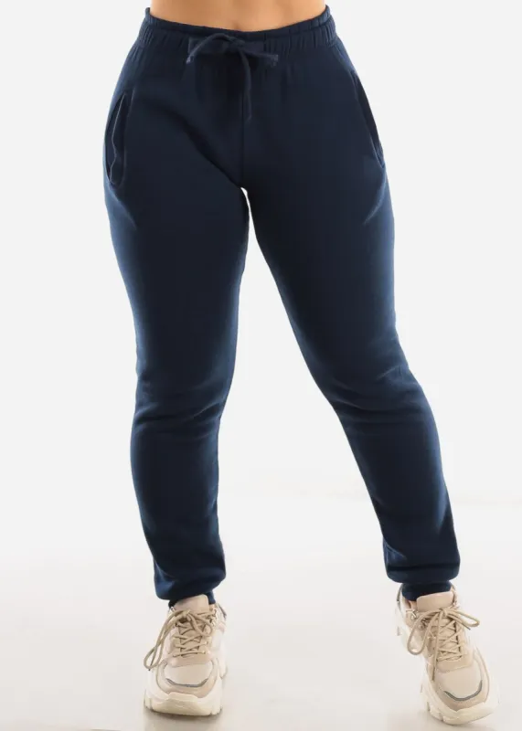 Fleece Drawstring Waist Jogger Sweatpants Navy sold by Moda