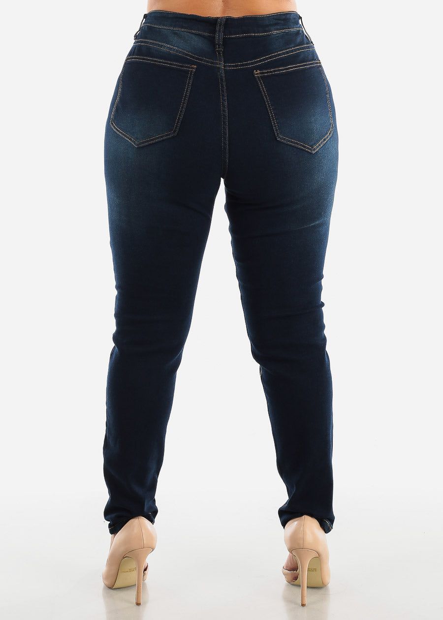 PLUS SIZE High Waisted Skinny Jeans Dark Blue sold by Moda product image thumbnail 3