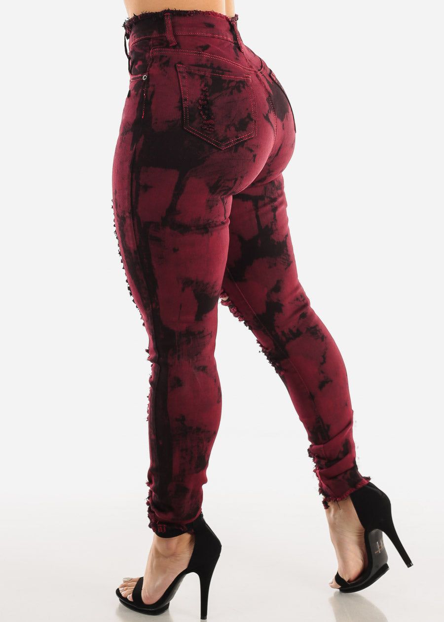Red Super High Waist Ripped Acid Wash Skinny Jeans sold by Moda product image thumbnail 4