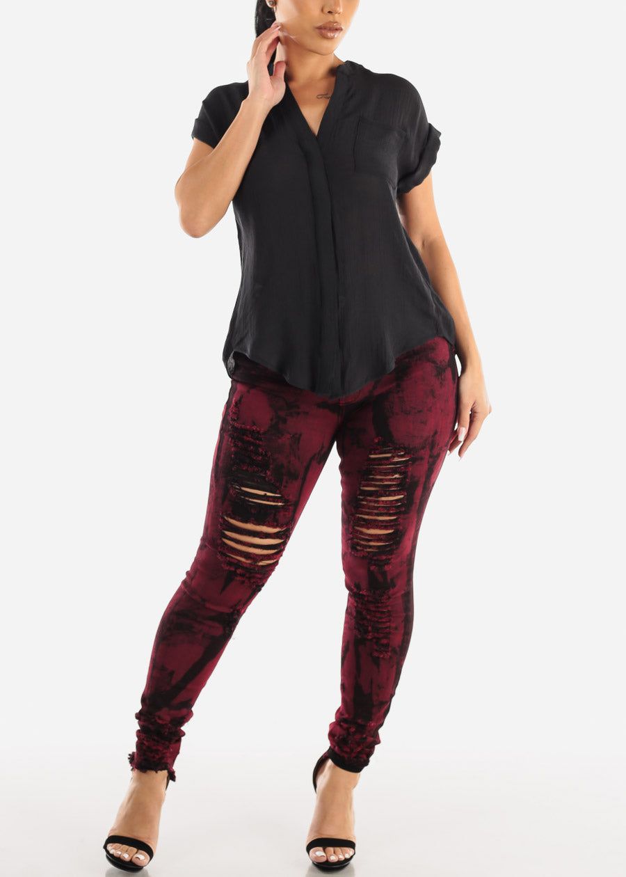 Red Super High Waist Ripped Acid Wash Skinny Jeans sold by Moda product image thumbnail 3