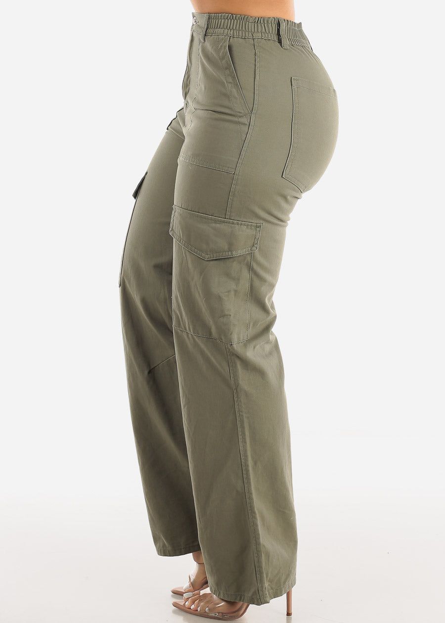 Wide Leg Cotton Twill Olive Cargo Pants sold by Moda product image thumbnail 3