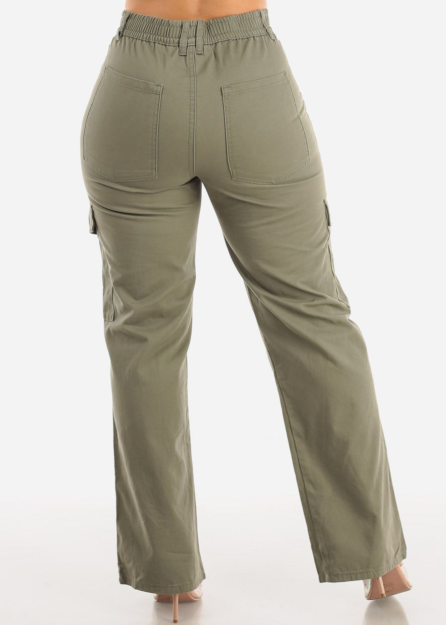 Wide Leg Cotton Twill Olive Cargo Pants sold by Moda product image thumbnail 4