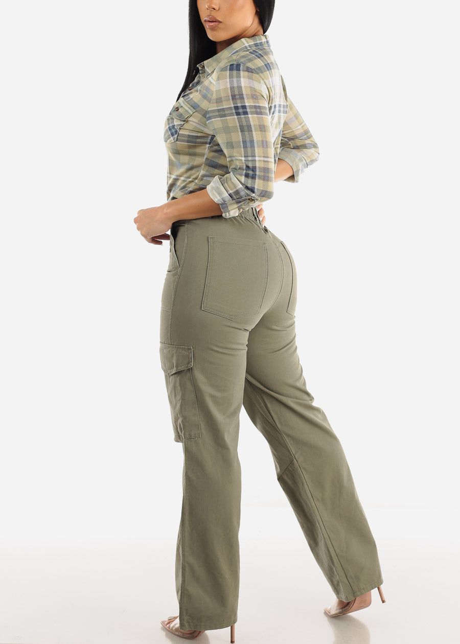 Wide Leg Cotton Twill Olive Cargo Pants sold by Moda product image thumbnail 5