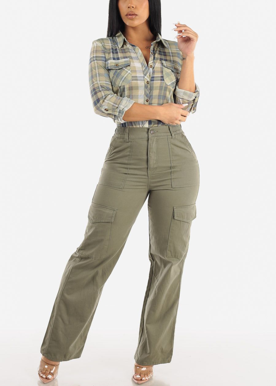 Wide Leg Cotton Twill Olive Cargo Pants sold by Moda product image thumbnail 2