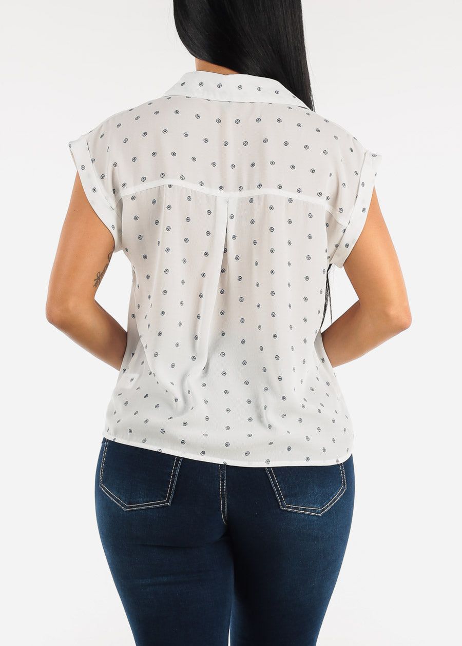 White Polka Dot Cap Sleeve Button Up Shirt sold by Moda product image thumbnail 4