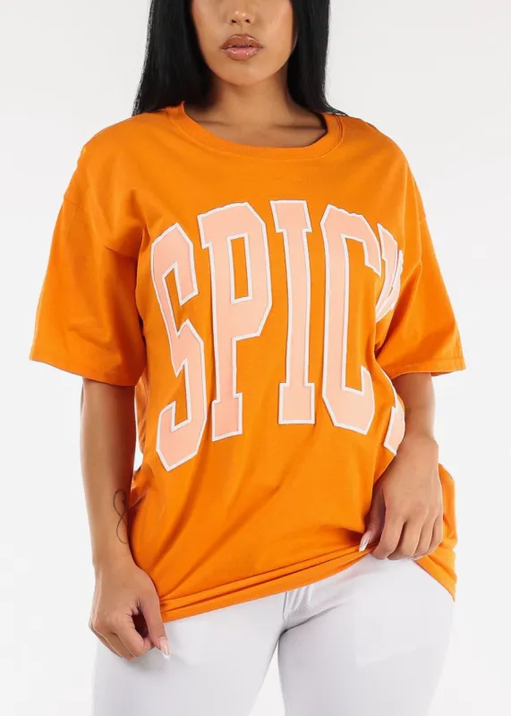 Oversized Short Sleeve Spicy Orange Graphic Tee sold by Moda