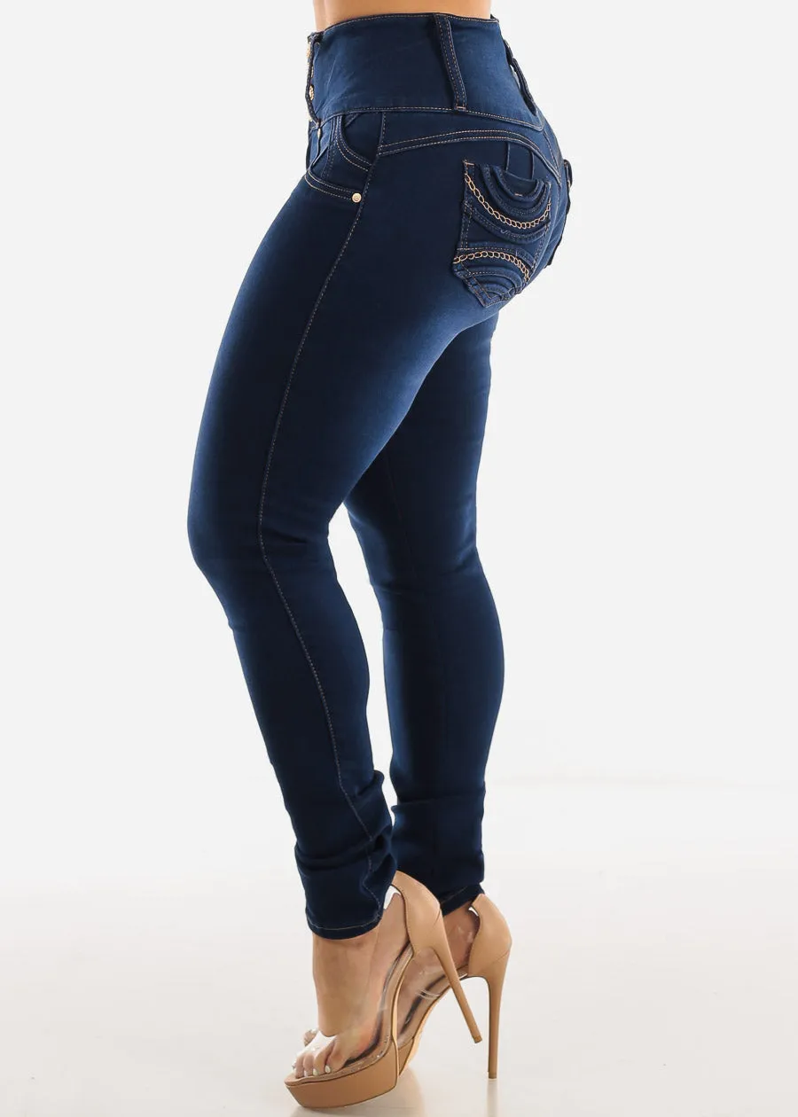 MX JEANS Butt Lifting Dark Wash Mid Rise Skinny Jeans sold by Moda product image thumbnail 4