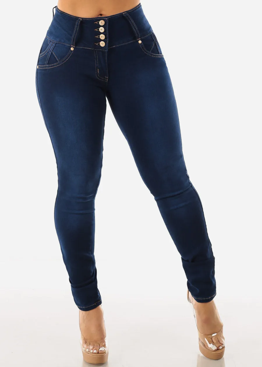 MX JEANS Butt Lifting Dark Wash Mid Rise Skinny Jeans sold by Moda product image thumbnail 3