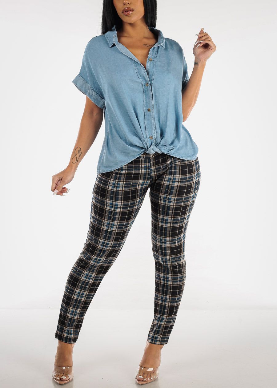 Short Sleeve Button Up Front Foldover Loose Denim Shirt sold by Moda product image thumbnail 2