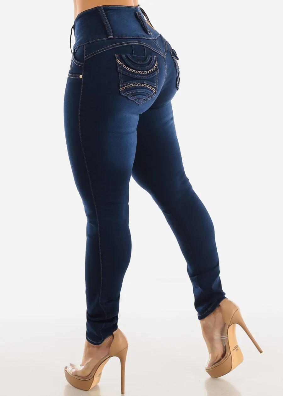 MX JEANS Butt Lifting Dark Wash Mid Rise Skinny Jeans sold by Moda product image thumbnail 5