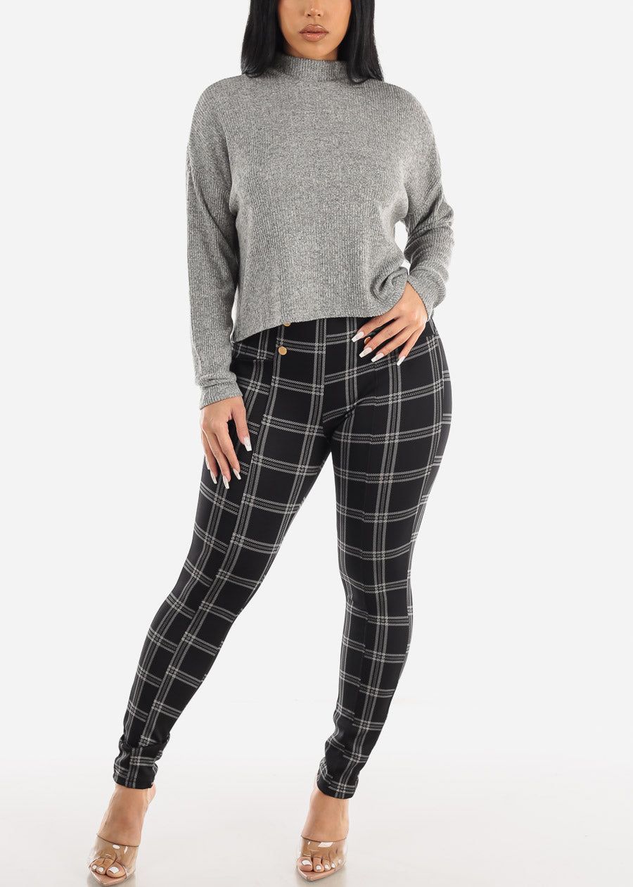 Long Sleeve Mock Neck Hacci Sweater Crop Top Grey sold by Moda product image thumbnail 2