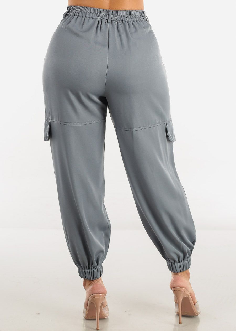 High Waist Pleated Ankle Jogger Pants Slate Blue sold by Moda product image thumbnail 4